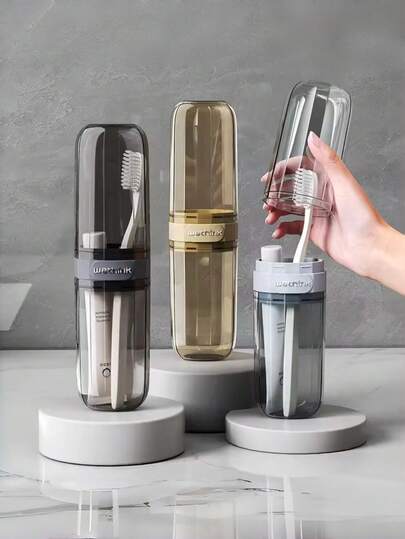 Portacepillos de dientes con tapa, estuche transparente para cepillo de dientes, caja de almacenamiento portátil para pasta de dientes, vaso de viaje, artículos de viaje esenciales para campamento, viaje de negocios, vuelta al colegio, viaje familiar, vacaciones en la playa, vacaciones de verano, útiles escolares, útiles de estudio, útiles para vuelta al colegio, vaso de baño minimalista transparente, vaso multifuncional para cepillo de dientes de baño, caja de almacenamiento portátil para cepillo de dientes y pasta de dientes