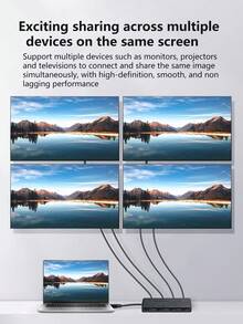4K Ultra HD HDTV Splitter 1 Input 4 Outputs, 1 To 4 Screen Splitter, Multi-Screen Extender For TV, Computer And Monitor - Black - View 7