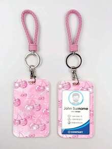 1pc ABS Iridescent Bowknot Pattern Fashion Personalized Cartoon Pull-Push Card Holder Keychain Bag Pendant, Student Wristband Card Holder, Ladies Wristband Card Holder, ID Bus Protection Case, Student Campus Card Protection Case - Rectangle - View 4