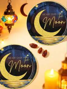 Bộ 12/24/48 món đồ dùng ăn uống dùng một lần, khay giấy dùng một lần chủ đề Eid Mubarak với họa tiết tia chớp, khay giấy 7 inch, khay giấy 9 inch, khay đựng thức ăn, khay tiệc, thích hợp cho các lễ hội Hồi giáo, bữa tối, tiệc chiêu đãi và các buổi tụ họp. - Nhiều màu - Xem 2