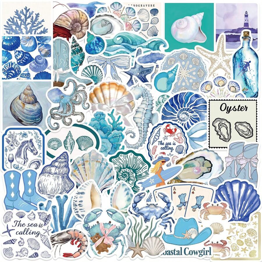 50pcs/Set Vibrant Beach Girl Wave Ocean Beach Stickers, Suitable For Laptop, Car, Skateboard, Water Bottle, Etc. - Add A Splash Of Color! - A - View 1