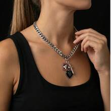 Must-Have For Hot Girls! Heart Lock Cuban Chain Necklace, Sweet Cool Punk Style Clavicle Chain - Silver - View 1