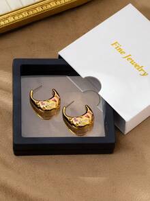 1 Pair Geometric Hollow Heart Stud Earrings, Luxury Plated Earrings For Girl, 2026 - Oil-drip Hollow Heart Earrings - View 4