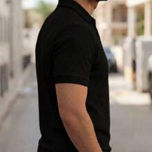 Kit Of 3 Textured Italian Polo Shirts Without Buttons, Slim Sleeves. - Black, Black and Black - View 4