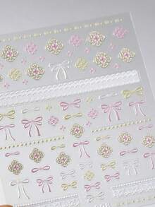 1片5D东方优雅美甲贴纸，带有浮雕蝴蝶结和中国结图案，时尚美甲贴花，女士美甲用品 - 彩色 - 查看 6