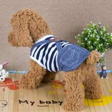 可爱宠物服装条纹背带裙和背带裤，蓝白条纹或红白条纹 - 彩色 - 查看 6