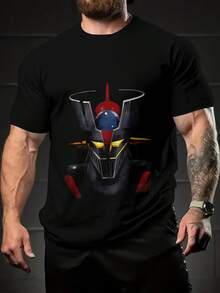 Camiseta 100% Pura con Gráfico de Mazinger Z, Estilo Casual y Sencillo, Suave y Cómoda, Cuello Redondo, Manga Corta con Estampado de Retrato en Negrita, Moda Urbana para Todas las Estaciones - Negro - Ver 6