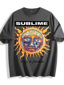 Dirty Wash T-Shirt Men Women Unisex Distressed Vintage "Sun" Rock Band Grunge Oversized Short Sleeve Top - 髒髒洗黑色 - 查看 1