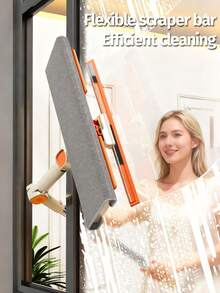 1 Set Of 2 Adjustable Window Cleaning Squeegee And Brush - Multi-Functional Plastic Bristles, Stainless Steel Handle, Suitable For Home And Outdoor Glass And Floor Cleaning, Perfect Gift For Living Room, Bedroom, Bathroom - Holiday & New Year - A - View 15