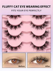 Asiteo 7对装 透明带假睫毛 仿貂毛猫眼假睫毛 自然蓬松卷翘 浓密假睫毛 旅行必备化妆工具 - 濃密款 - 查看 3