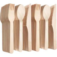 7/12/25/50/75/100/300pcs High Quality Wooden Cutlery Set, Reusable Party Utensils For Cake, Dessert, Salad, Burger, Sandwich, Sushi, Pasta, Fruit, Suitable For Holiday Party, Birthday, Wedding, Home Decor, Kitchen, Christmas, Valentine's Day - Multicolor - View 2