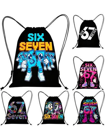 67 Six Seven Sports Backpack, Digital Print Pattern Sports Drawstring Backpack, Daypack With Random Printing, Fashion Pattern Backpack, Lightweight And Large Capacity, Ideal For Gym, Travel, And Office Use, Perfect Gift For Men, Fathers,Friends.