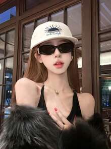 1pc Soft Crown Embroidered Letter Baseball Cap, Vintage Street Style Flat Brim Snapback Hat For Women, Comfortable Large Head Size, New Autumn/Winter - Multicolor - View 4