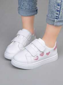 1双2026新款爱心魔术贴女童休闲运动鞋，时尚百搭校园跑步鞋 - 白色 - 查看 9