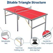 Mesa de Ping Pong Portátil 6x3 ft, Mesa de Tenis de Mesa Profesional Interior/Exterior con Red | Incluye 2 Paletas y 3 Pelotas, Montaje Rápido, Ideal para Adultos y Adolescentes - Rojo - Ver 4