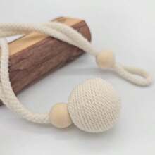 2Pcs Nordic-Style Cotton And Linen Curtain Tiebacks, No-Drill Woven Ball Pendant Style, Versatile Curtain Fasteners - White - View 7
