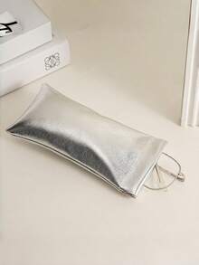 Customized Embossed Logo PU Bullet Bag, Makeup Bag With Automatic Open/Close, Lightweight Compact Silver Pouch, Portable Coin Purse, Cable Organizer, Minimalist Luxury Waterproof Cosmetic Bag - Multicolor - View 5