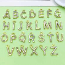 10/26 piezas Encantos de letras del alfabeto A-Z con rhinestones y cristales brillantes para DIY de pulseras, collares, aretes, gargantillas y manualidades - Dorado - Ver 1