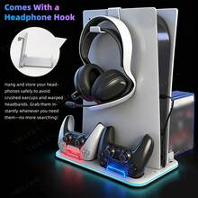 For P5/P5 Slim/P5 Pro Cooling Fan Stand With Dual Controller Charger RGB Ambient Light 15 Game Card Holder Headphone Hook - Multicolor - View 9