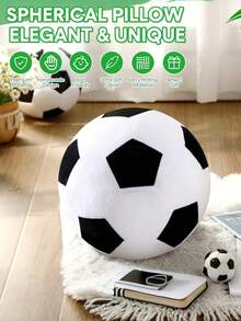 1 Peça Almofada Decorativa da Copa do Mundo 2026, Almofada de Sofá da Copa do Mundo, Almofada Redonda Fofinha de Futebol e Basquete, Almofada Decorativa para Sala de Estar e Quarto, Decoração para Casa, Festa e Casamento - Preto e Branco - Visão 3