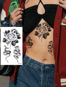 Pegatinas de tatuajes temporales con diseños de serpiente, flor y animales de la serie oscura - Hazlo tú mismo para convenciones de anime, carnavales, festivales de música, San Valentín, regalos de fiesta, tatuajes realistas impermeables para muñeca, tobillo, hombro, cuello, clavícula - Negro - Ver 4