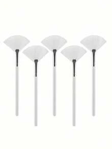 1/5pcs Soft Fan-Shaped Face Mask Brush, Makeup Brush With Handle, Cosmetic Tool For Women (White) - White - View 9