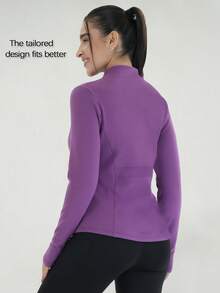 3 Women's Sports Jackets With Thumb Holes, Small Stand Up Collar, Streamlined Zipper Long Sleeved Jacket, Low Impact Yoga Daily Wear - 彩色 - 查看 6
