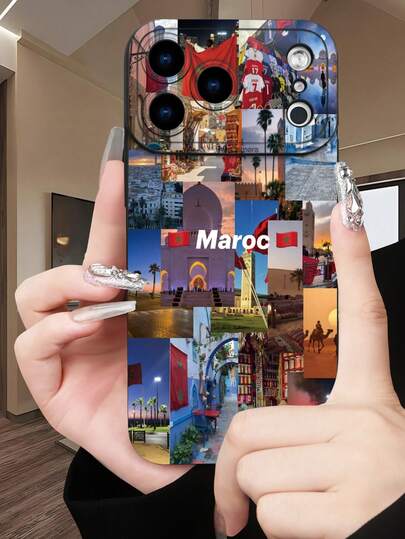 Fashionable Moroccan Travel Photo Collage Themed Protective Phone Case, Raised Camera Lens, Compatible With Iphone 17/17Pro/17Pro Max, 16, 15, 14, 13, 12, 11 Plus/Pro Max Series, And Galaxy S/A Series, Suitable As Easter, Christmas, Halloween Decoration Or Birthday Gift For Girlfriend, Boyfriend, Friends Or Yourself