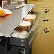 SoBuy 有門和抽屜的服務手推車 金屬木 黑色 - 黑色 - 查看 6