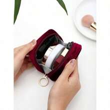 Mini Travel Makeup Bag, 1Pc Multifunctional Cosmetic Organizer Handbag Bath Shower Wallet Pouch Portable Cosmetics Brush Storage Clutch With Zipper Closure For Lipstick, Brush, Skincare, Mobile Phone, Coin, Small Items, For Home, Vacation And School Use, Makeup Bag Makeup Pouch Skincare Bag Toiletry Bag Packing Cubes, Travel Essentials Cruise Essentials,Gifts For Women,Christmas Gifts,Gift Ideas For Women - 酒紅色 - 查看 6