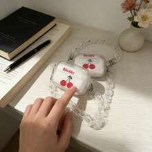 Transparent Chain Dual Ear Shell Cherry Pattern Protective Case Suitable Compatible With Apple Bluetooth Earphones, Anti-Scratch And Anti-Drop Cover Compatible With Apple Bluetooth Earphone Case - Clear - View 3