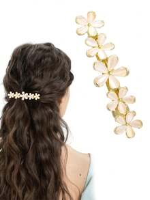 1pc/2pcs Rhinestone Flower Spring Clip Hair Clips, Elegant Princess Style Bridal Bridesmaid Wedding Hair Accessories, Suitable For Bun Updo, Date, Party, Wedding, Claw Clips, Hair Claws, Hair Slide, Hair Barrettes, Vacation Outfits Woman, Head Accessories - Multicolor - View 8