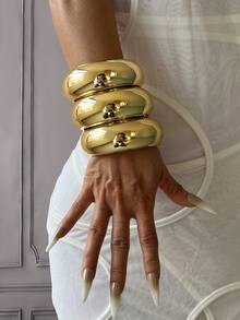 4件/3件/1件手链套装，金色手镯，宽开口手镯，厚手镯，手链套装，开口手镯，女士手链，送她的礼物 - 金黃色 - 查看 13