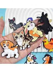 10pcs 2D Cartoon Cute Farm Animal Refrigerator Magnets Set, Including Kitten, Puppy, Rabbit And More, Adorable And Fun, Suitable For Home, School, Party Decor, Gifts, DIY - one-size - View 8