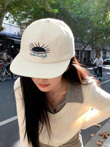 1pc Soft Crown Embroidered Letter Baseball Cap, Vintage Street Style Flat Brim Snapback Hat For Women, Comfortable Large Head Size, New Autumn/Winter - Multicolor - View 3