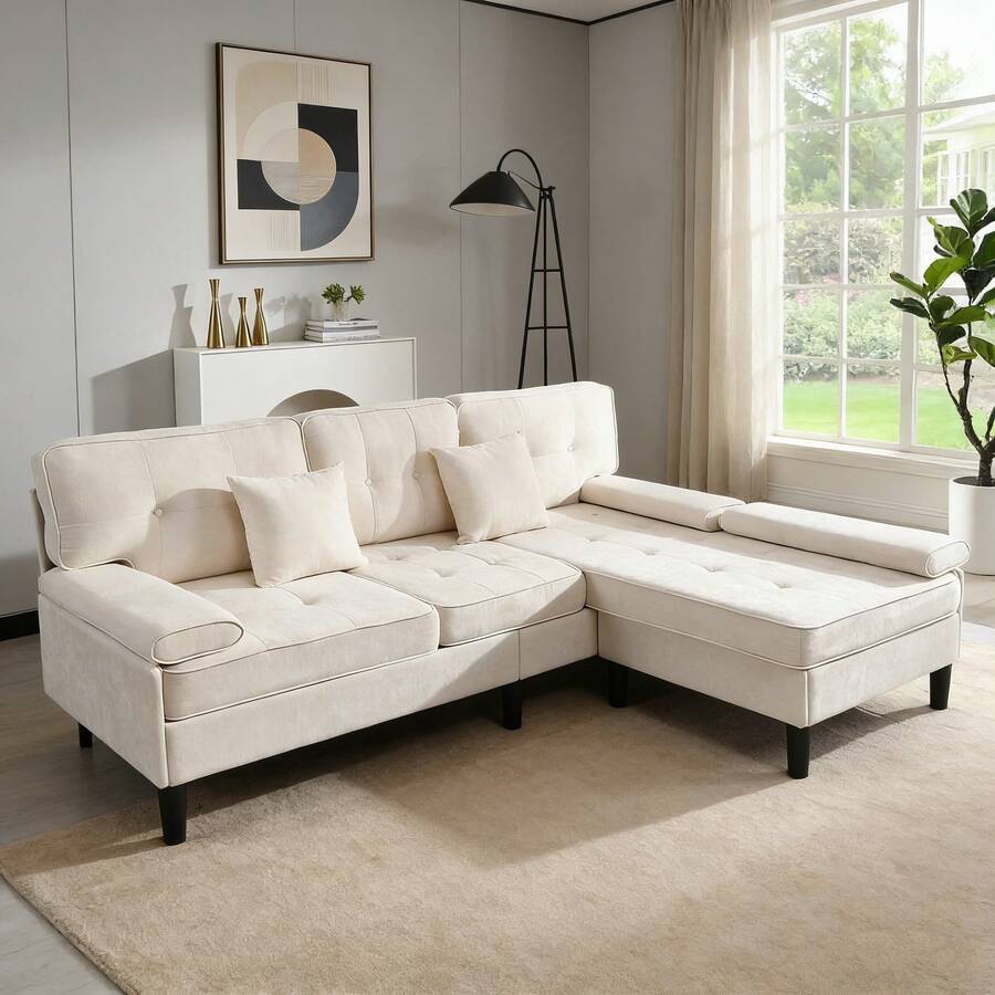 Sofas & Couches - Light Beige + Foam + 3 Seat + Foam - View 1