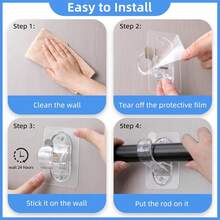 2/4/6pcs No Hole Curtain Rod Brackets | Self Adhesive, No Drilling, No Nail Heavy Duty Stick On Rod Hooks, Transparent Plastic, Classic Style - White - View 5