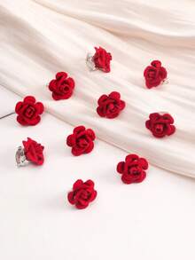 10pcs Girls' Fashion Red Rose Flower Hair Clips, White Flower Hair Rings, Pink Rose Flower Hair Pins, Suitable For Valentine's Day Party, Vacation, Wedding Flower Girl - Multicolor - View 4