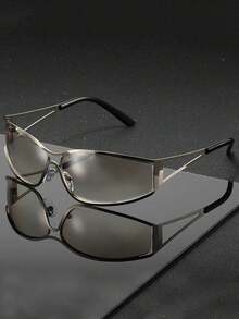 1 Pair Unisex Silver Frame Black Lens Narrow Rectangle Metal Alloy Y2K Chic Fashion Glasses, Suitable For Street Style, Music Festivals, Valentine's Day Gift, Men & Women - Multicolor - View 7