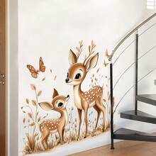 1pc Cute Adorable Cartoon Deer Wall Sticker, Removable Self-Adhesive Waterproof PVC Animal Decal, Suitable For Decorating Living Room, Bedroom, Kids Room, Kitchen - Wall Stickers - View 2
