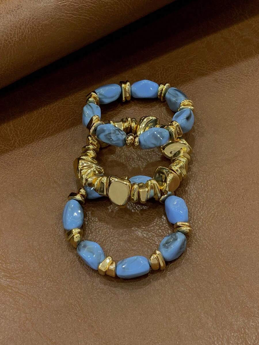 Bộ 3 vòng tay hạt acrylic nhiều lớp dày dặn phong cách Boho cổ điển, vòng tay mặt dây chuyền vàng dành cho nữ và các cặp đôi, sang trọng cao cấp cho tiệc tùng và đeo hàng ngày.