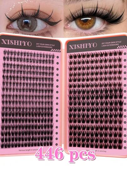 Waloshow 446-256pcs False Eyelashes Set, Thick & Natural Style, Multiple Options, 9-16mm, DIY Eyelash Kit, Super Dense, Natural-Looking, Ultra Soft & Lightweight, Reusable, Single Cluster Lashes, Suitable For Home, Daily Life, Wedding, Date, Party, Music Festival, Christmas And Other Occasions