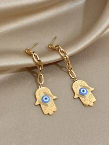 1Pair Unique Charm Evil Eye Dangle Earrings Golden Long Dangle Earrings For Stainless Steel Long Earrings Christmas Daily Party Mother Valentine Jewelry Gifts - Multicolor - View 7
