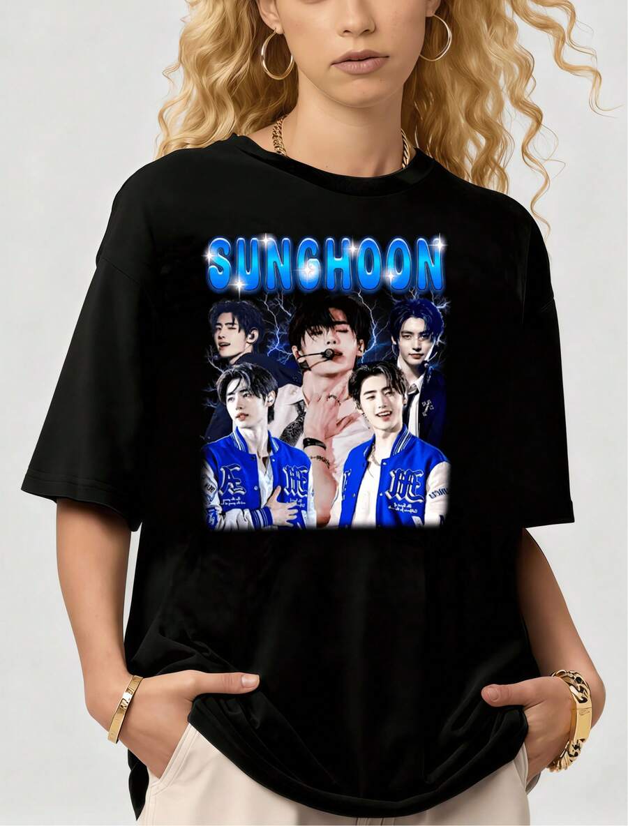 Limited Sunghoon Bootleg Inspired T-Shirt Sunghoon Kpop Graphic Shirt Korean Music Fan Kpop Merch Concert Merch Kpop Birthday Gift - Black - View 1