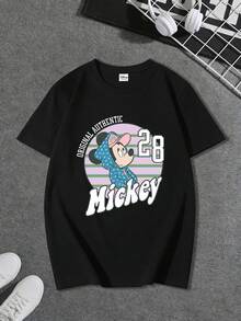 Disney 男士米奇老鼠T恤，印有28号图案，复古休闲圆领上衣，男装，嘉年华主题服装 - 黑色 - 查看 1