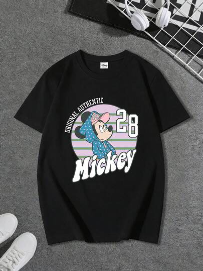 Disney 男士米奇老鼠T恤，印有28号图案，复古休闲圆领上衣，男装，嘉年华主题服装