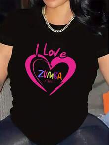 Women'S Zumba Dance Workout T-Shirt - Lightweight Breathable Gym & Home Workout Top With I Love Zumba Heart Design, Black With Pink & White Lettering, Durable For Zumba Classes, Fitness Training - All-Season Comfortable Athletic Shirt - 白色 - 查看 6
