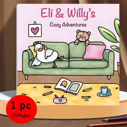 New Hot-Selling Item!! (Upgraded Deluxe Version, Thicker Paper, 20.5*20.5cm) "Duckling And Bear Daily Life Coloring Book", Suitable For Couples And Families, Great For Gatherings, Valentine's Day, Birthdays And Other Holidays. Painting And Learning Supplies, 22 Pages, Book, Coloring Book, Learning Supplies, School, Christmas, Halloween, Birthday, Back To School Gift, Coloring Book