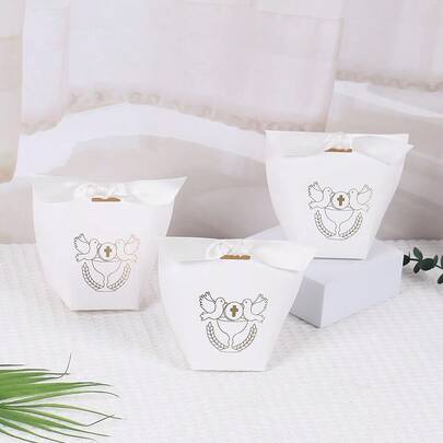 5/20 Pcs Multi-Color Christian Gift Boxes – Gold Foil Dove & Cross Boat-Shaped Treat Boxes With Ribbons