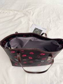 大容量通勤手提包，时尚印花单肩/腋下包，休闲个性ins风女式手提包 - 咖啡棕 - 查看 11